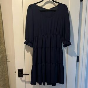 Never worn navy lightweight 3/4 sleeve midi dress. Size S.  REB. In J. 220